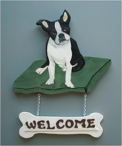 Handpainted Boston Terrier Welcome Sign