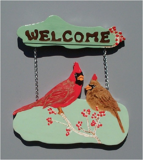 Handpainted Cardinal Welcome Sign