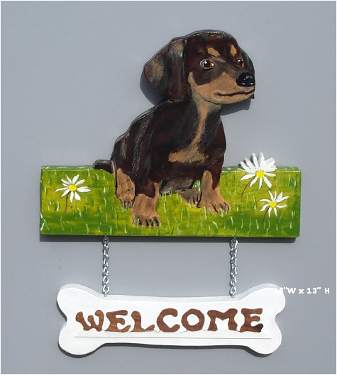 Handpainted Dachshund Puppy Welcome Sign