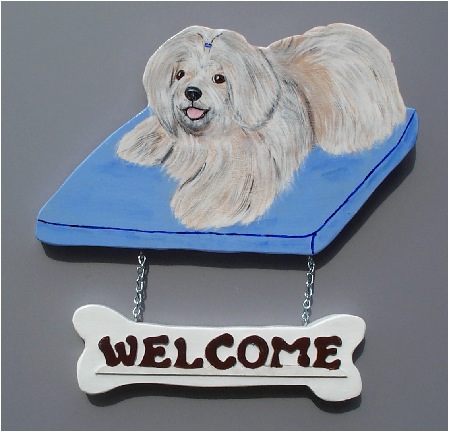 Handpainted Lhasa Apso Welcome Sign