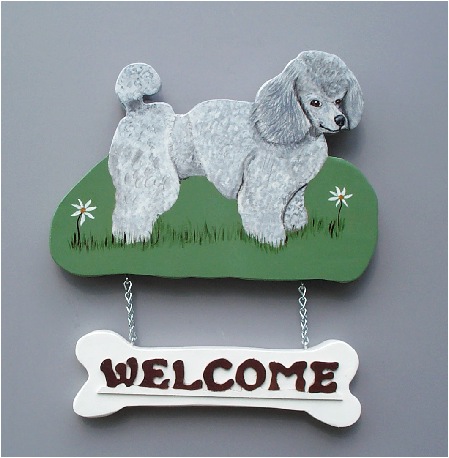 Handpainted Silver Poodle Welcome Sign