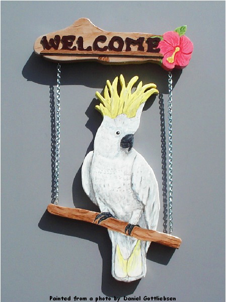 Handpainted Moluccan Cockatoo Welcome Sign